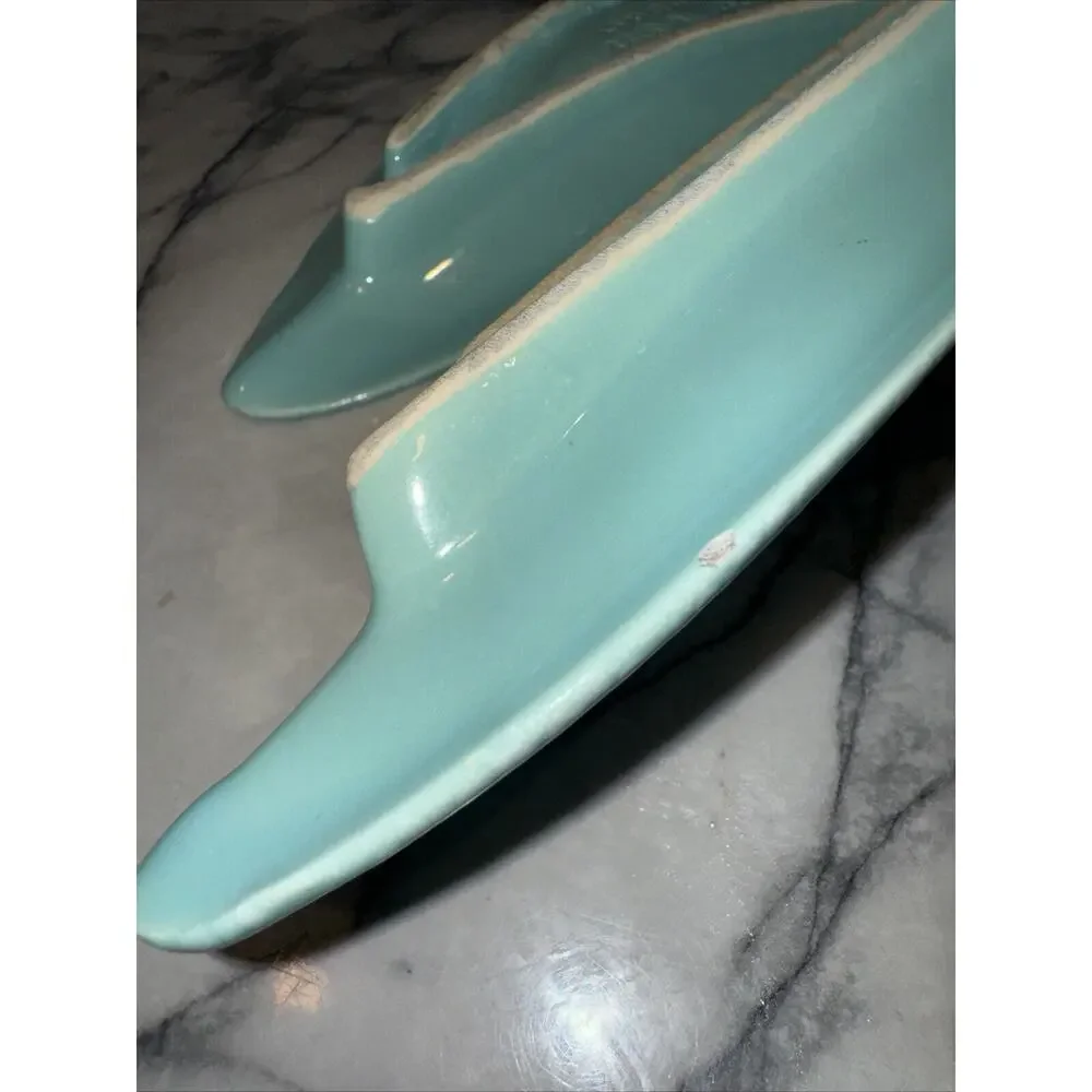 2‎ Vintage 1950's Shawnee Pottery Ashtray Stardust Turquoise Handmade Art Deco